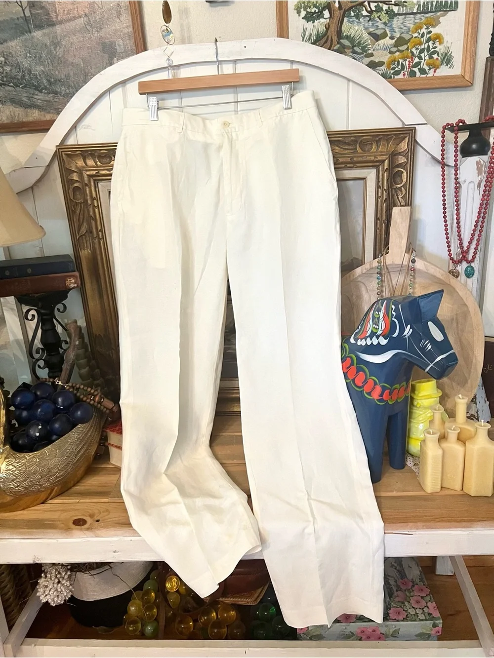 Vintage Ralph Lauren 1990’s Polo Silk Linen Winter White Flat Front Trouser Pant